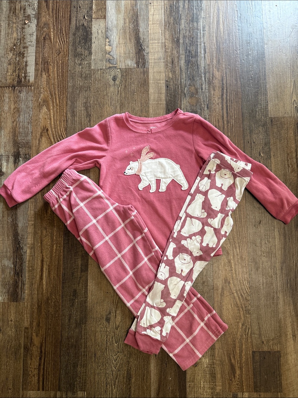 3 Piece PJ set: Kids size 6 Pink Polar Bear Thermal Pajama Set